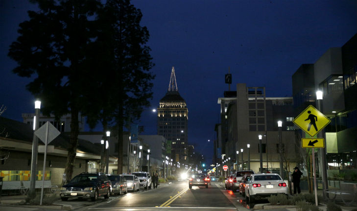 A landscape shot of a Downtown Fresno Street