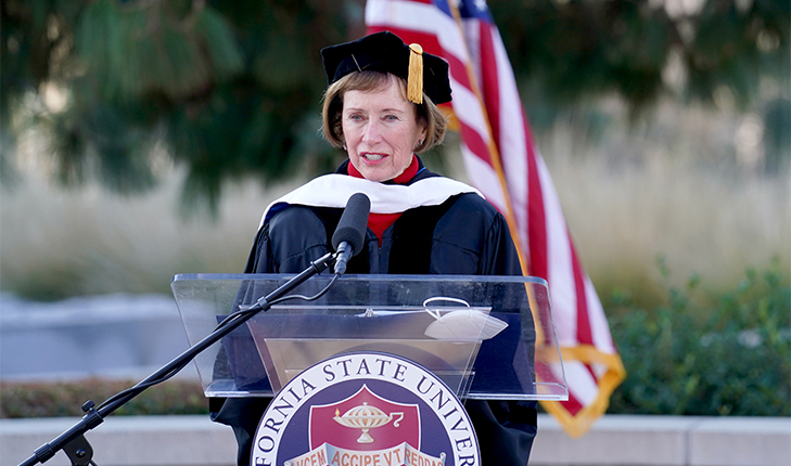 Former California State University trustee and farmer Carol Chandler received the honorary degree of Doctor of Humane Letters.