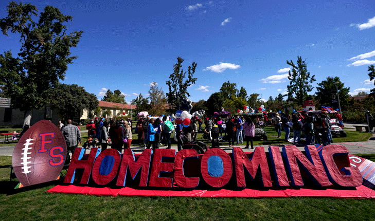 A "FS homecoming" sign was displayed on Oct. 18 during a decorative parade for campus employees.
