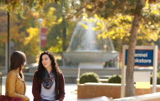 Students by the water fountain