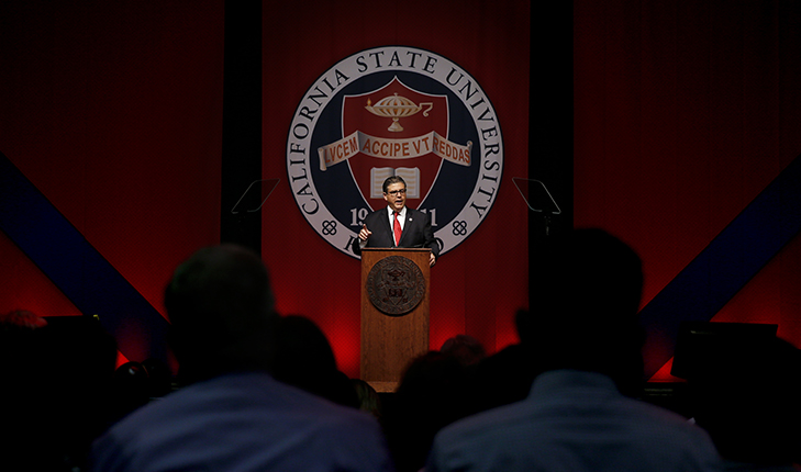 President Joseph I Castro speaks at the 2018 Faculty/Staff Assembly