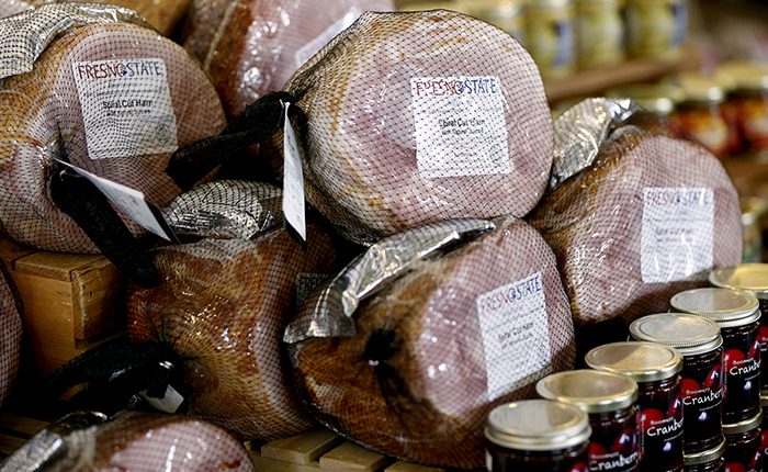 Holiday hams for sale at Fresno State's Gibson Farm Market
