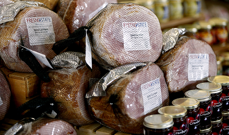 Holiday hams for sale at Fresno State's Gibson Farm Market