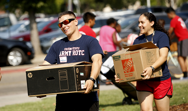 Fresno State students move into the dormitories.