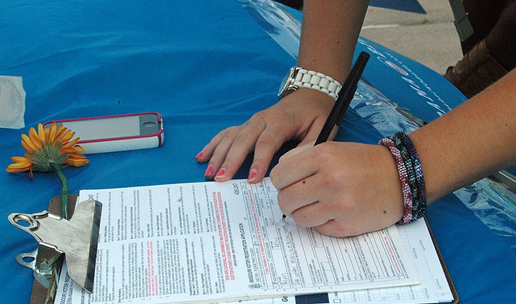 Student registering to vote.