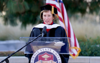 Former California State University trustee and farmer Carol Chandler received the honorary degree of Doctor of Humane Letters.