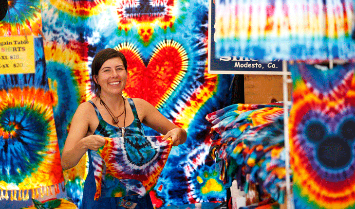 Vintage Days craft booth with tie-dyed items.