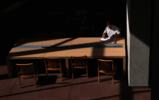 Student studying in the Madden Library.