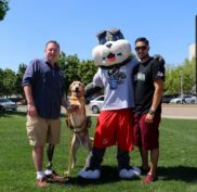 Wounded Warriors visits with mascot TimeOut
