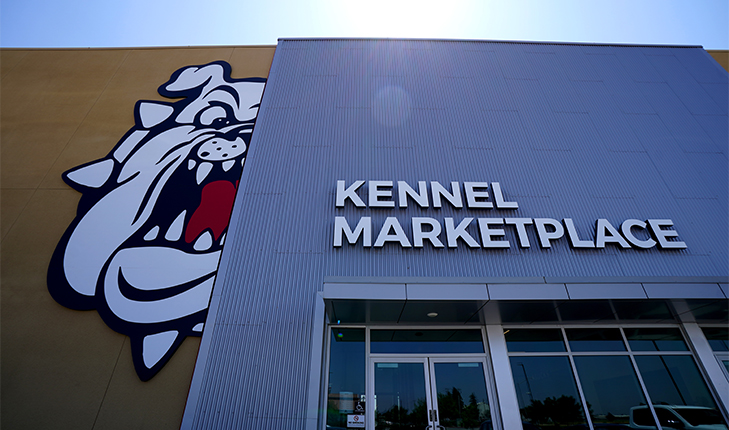 Kennel Marketplace with Bulldog logo painted on side