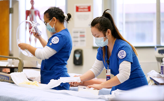 Nursing students working