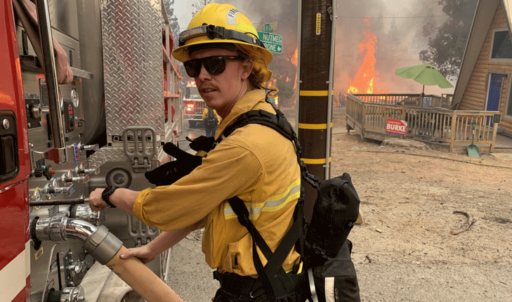 Fresno State plant science student Reaves Forrest looks back on his experience as a volunteer firefighter during the 2020 Creek Fire near Shaver Lake.