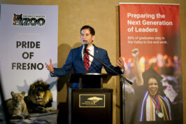 Fresno State President Saúl Jiménez-Sandoval speaks at a MOU-signing ceremony held at Fresno Chaffee Zoo. (Photos by Cary Edmondson)