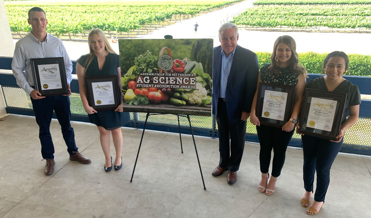 Four Fresno State student were recognized May 5 with area ag scholar awards by 23rd District Assemblyman Jim Patterson