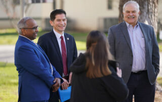 Lyles College of Engineering Dean Ram Nunna (left) with Fresno State President Saul Jimenez-Sandoval and others.