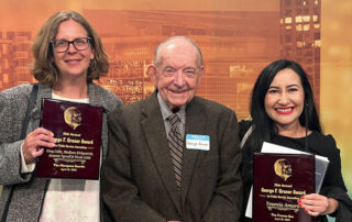Representatives from the Mariposa Gazette and The Fresno Bee pose with George Gruner at the annual awards named for him.