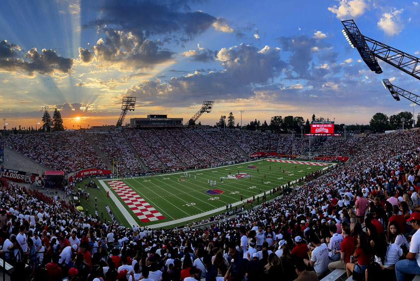 Football field at sunset