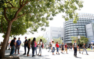 Students walking to Library