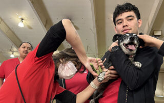 Fresno state students with dog