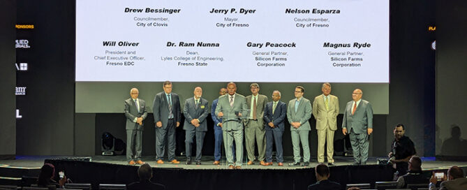 Dr. Ram Nunna, dean of the Lyles College for Engineering at Fresno State, meets with city and organizational leaders to announce new partnership.