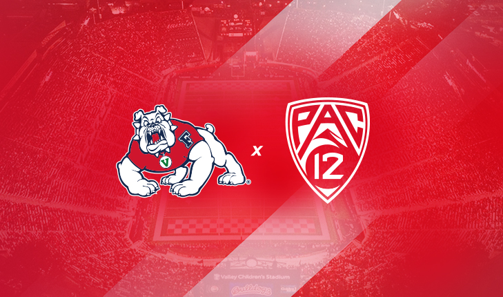 Fresno State Bulldog logo next to the Pac 12 logo