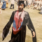 Carol in her master's regalia